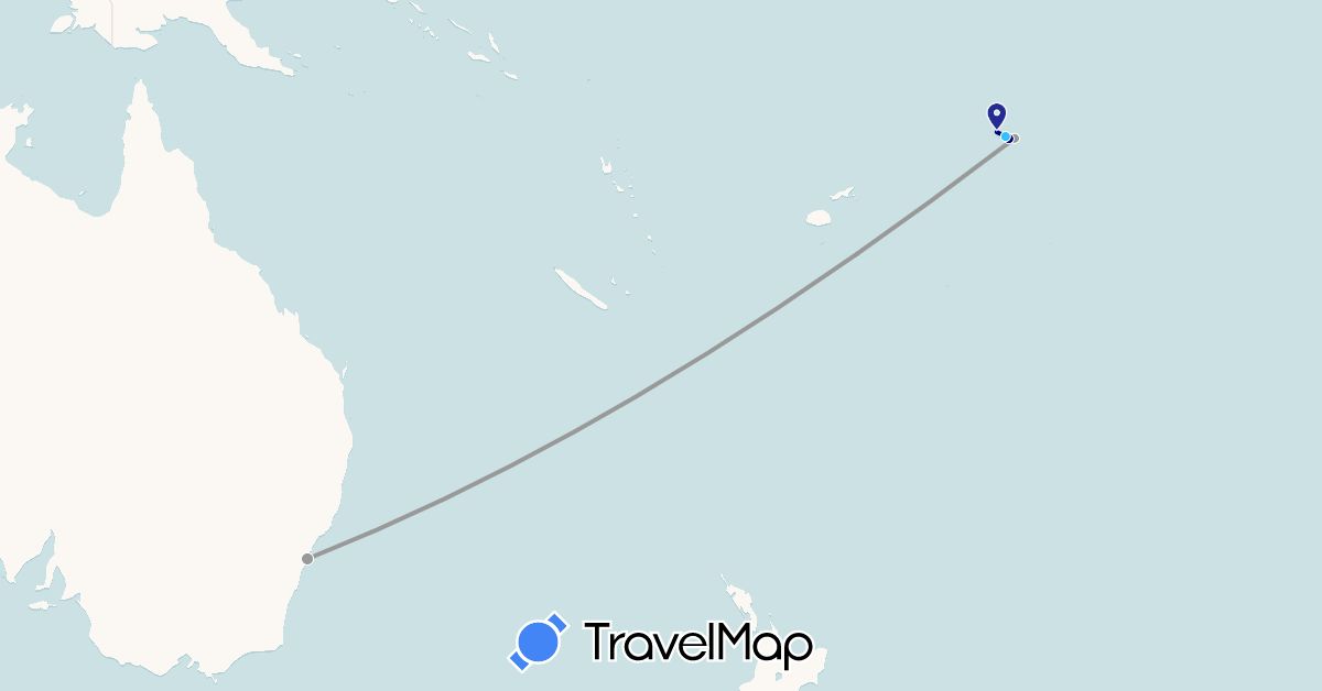 TravelMap itinerary: driving, plane, boat in Australia, Samoa (Oceania)
